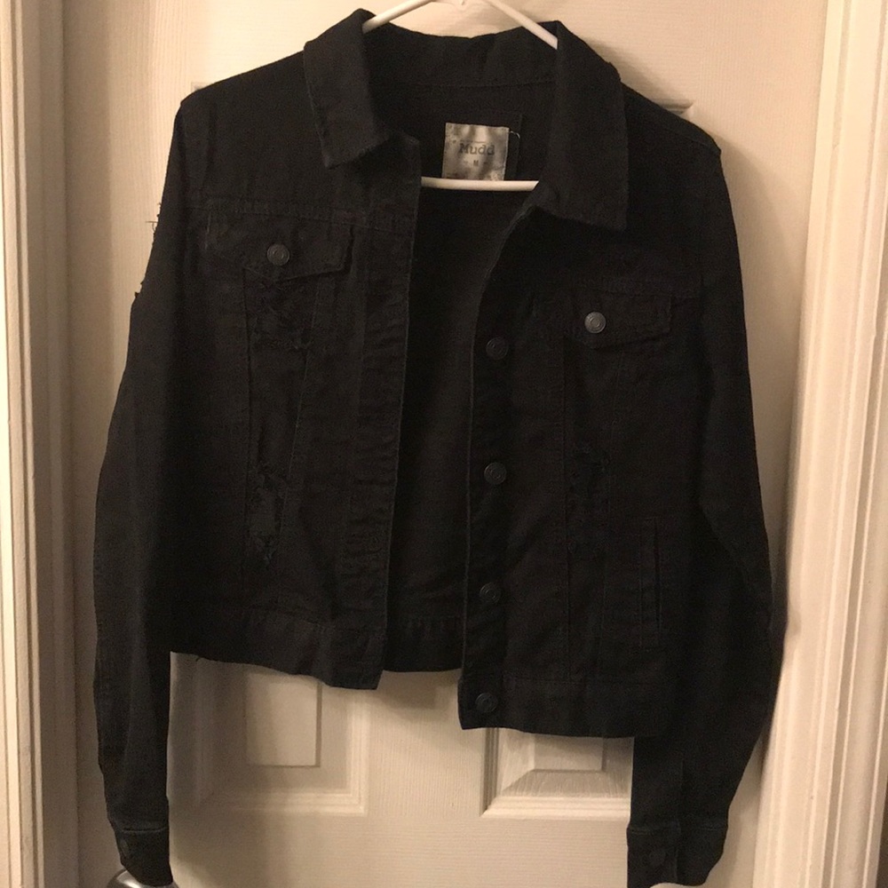 Black distressed jean jacket by Mudd